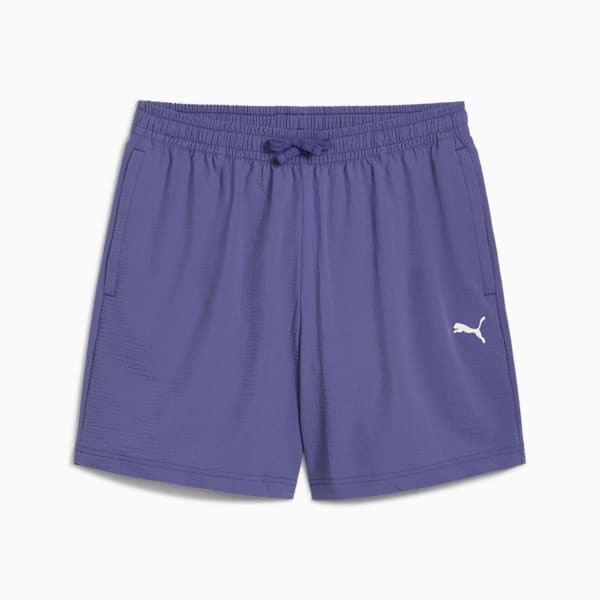 WARDROBE ESSENTIALS Men's Seersucker Relaxed 6" Shorts, Blue Crystal, extralarge